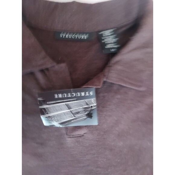 NWT Mens STRUCTURE Brown Heather LS Polo Shirt Size L Normcore Grandpa Dadcore - Picture 2 of 6